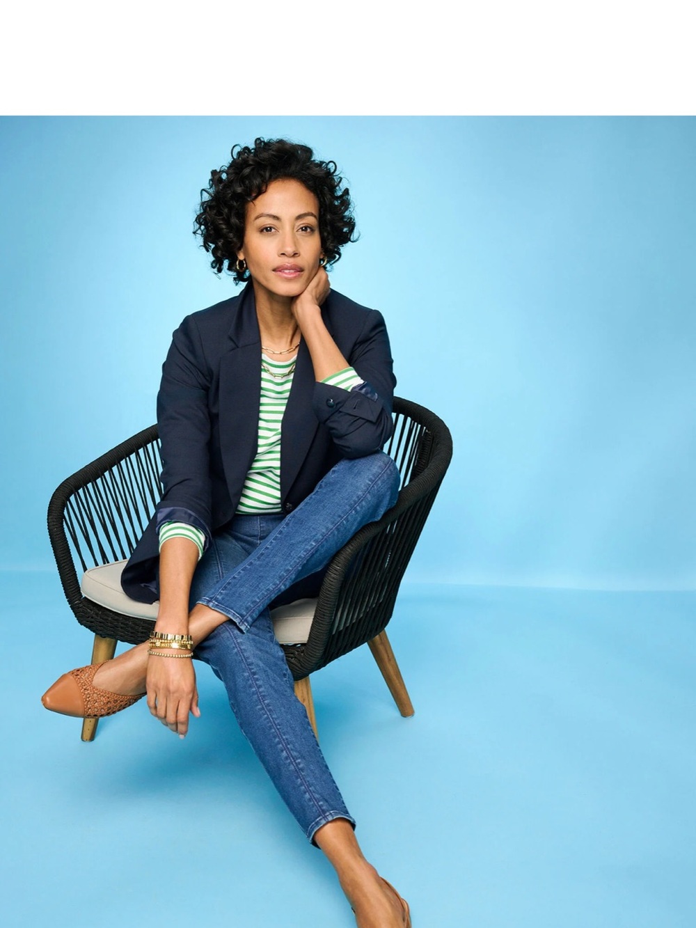Talbots single button Navy twill Blazer